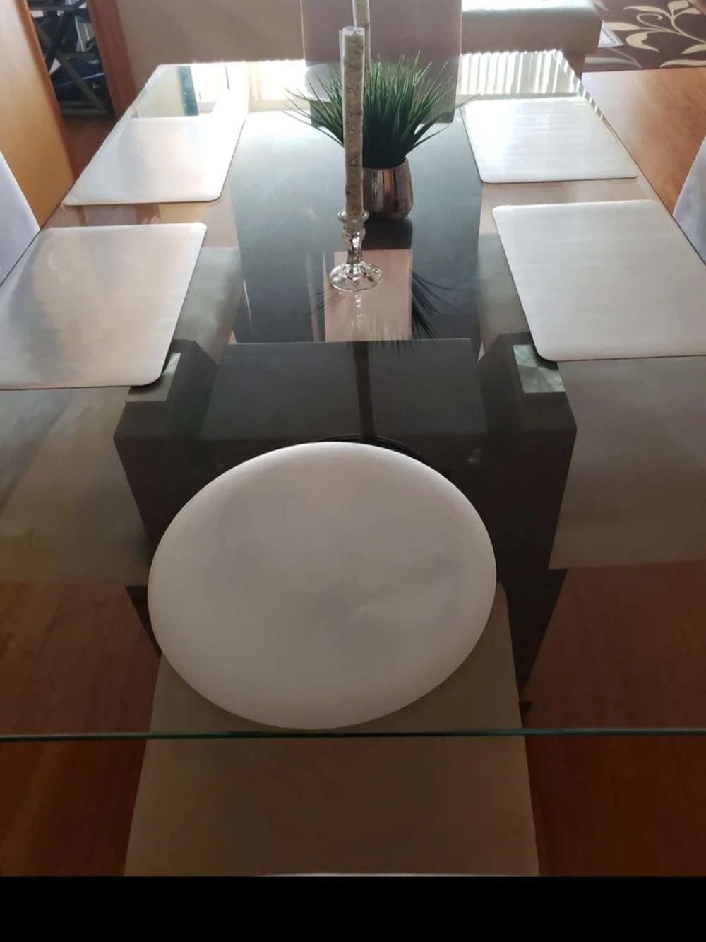Modern Glass Dining Table with White Accent
